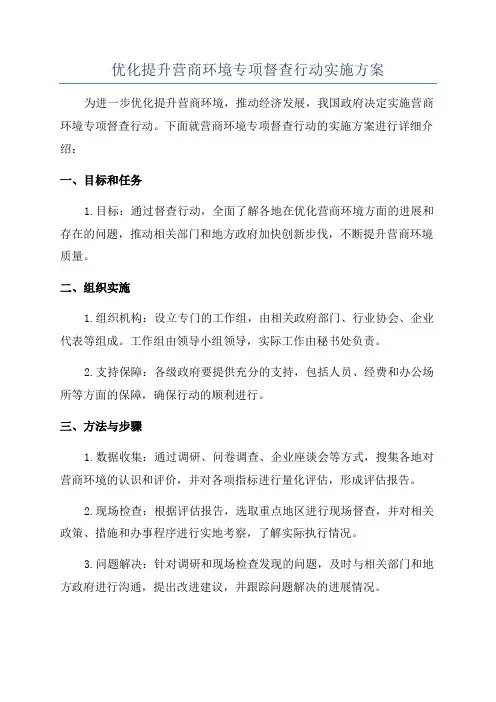 优化提升营商环境专项督查行动实施方案