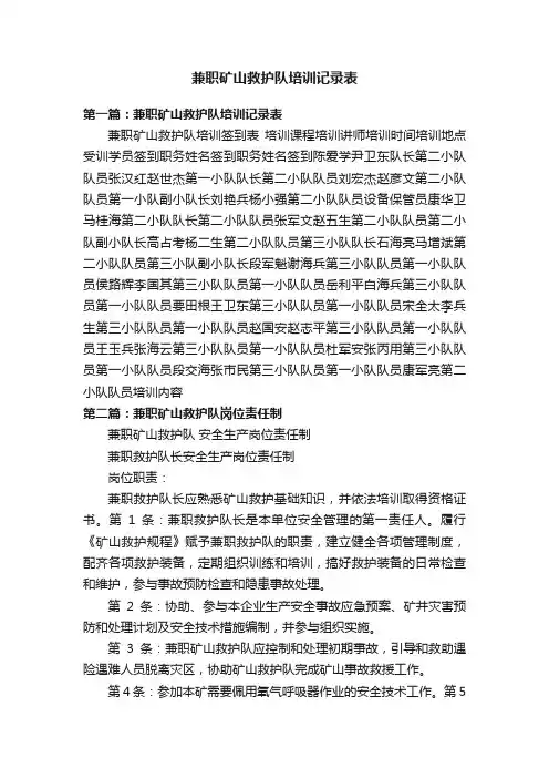 兼职矿山救护队培训记录表