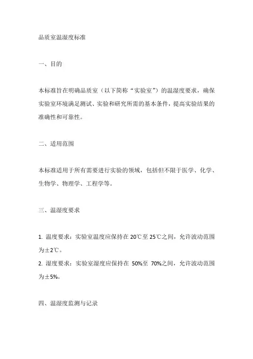 品质室温湿度标准