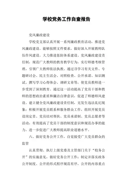 学校党务工作自查报告