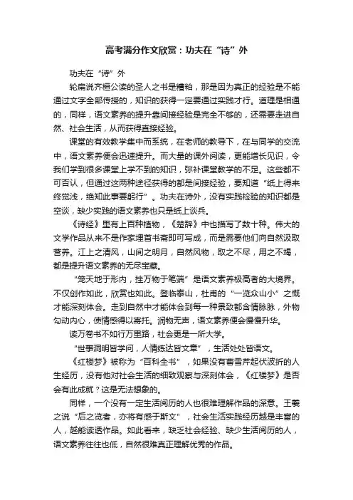 高考满分作文欣赏：功夫在“诗”外