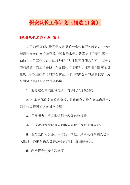 保安队长工作计划(精选11篇)