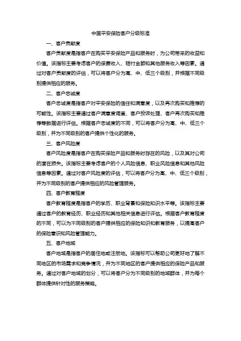 中国平安保险客户分级标准