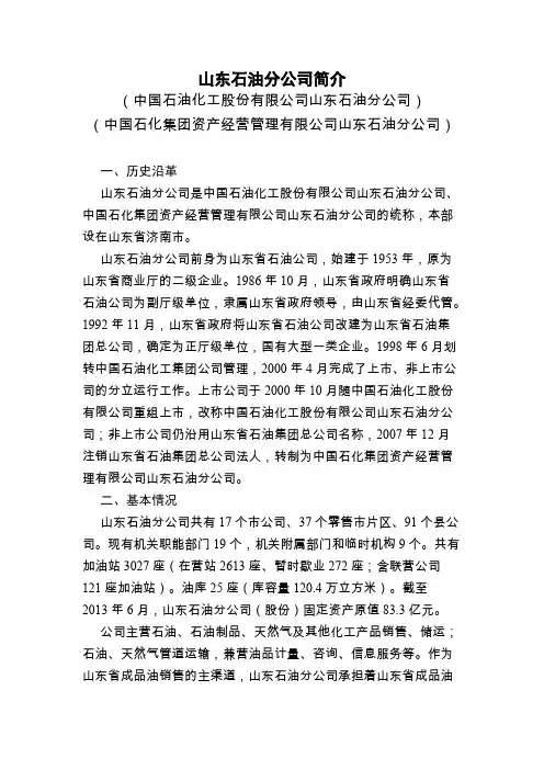 山东石油分公司简介