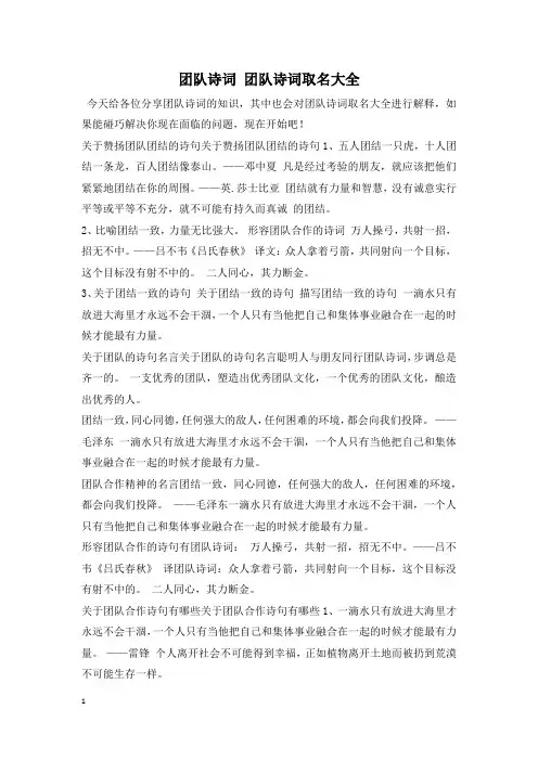 团队诗词 团队诗词取名大全