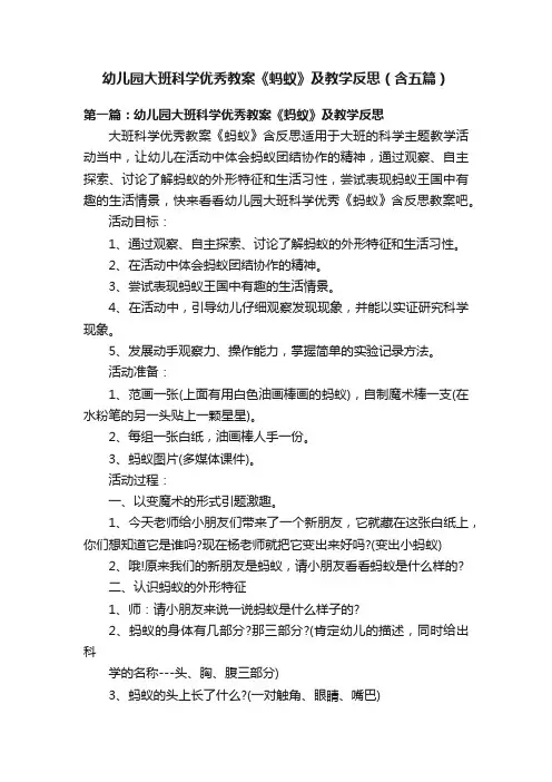 幼儿园大班科学优秀教案《蚂蚁》及教学反思（含五篇）
