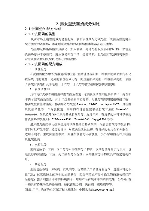 2.洗面奶成分对比