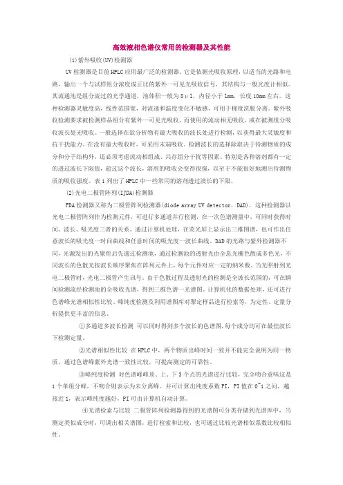 高效液相色谱仪常用的检测器及其性能