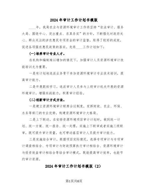 2024年审计工作计划书模版（3篇）