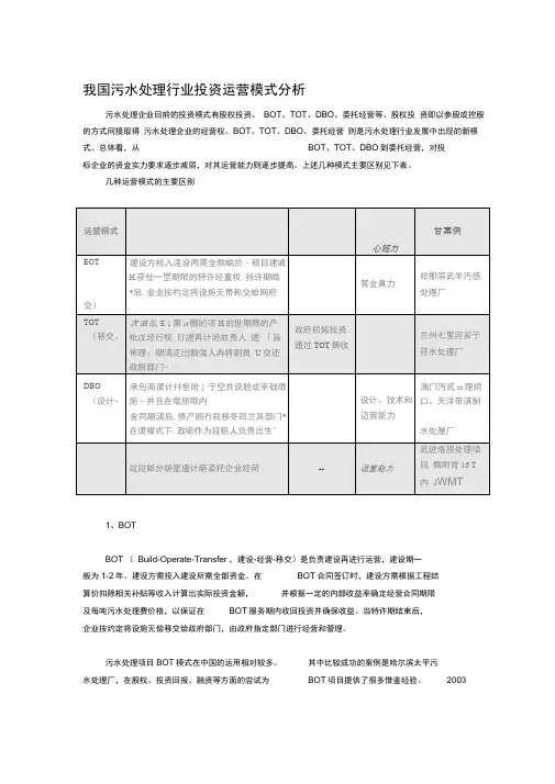 我国污水处理行业投资运营模式分析