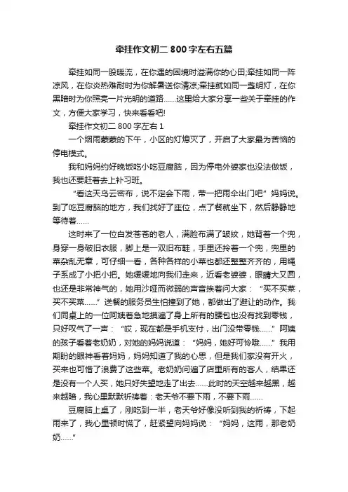 牵挂作文初二800字左右五篇