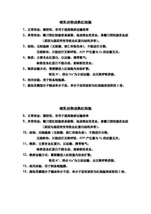 哺乳动物成熟红细胞