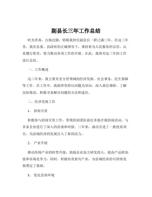 副县长三年工作总结