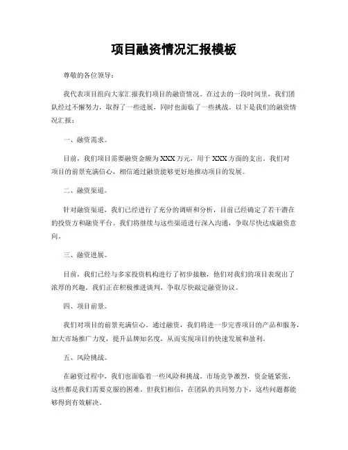 项目融资情况汇报模板