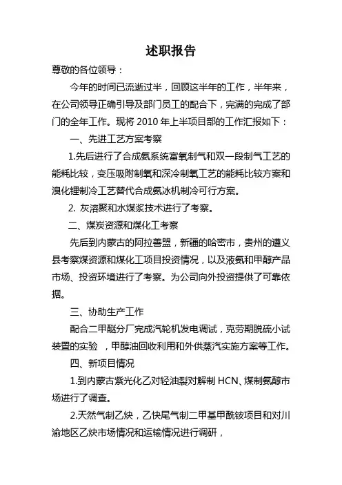 个人2010年上半年述职报告)