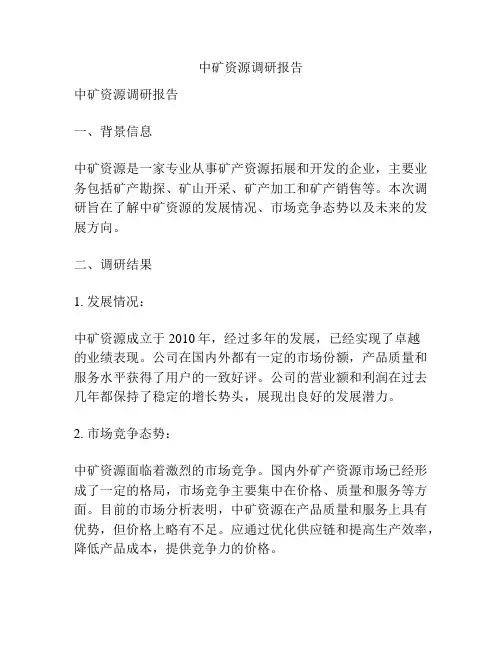中矿资源调研报告