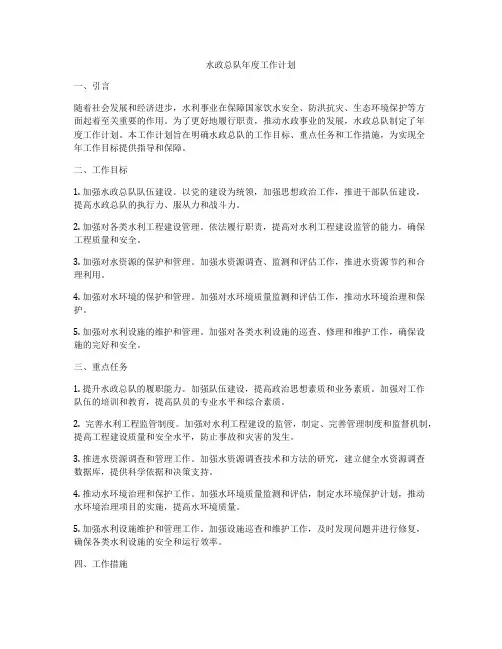 水政总队年度工作计划