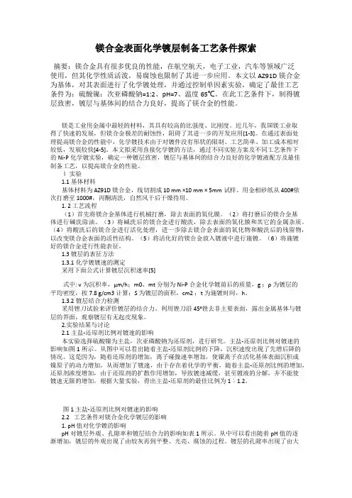 镁合金表面化学镀层制备工艺条件探索