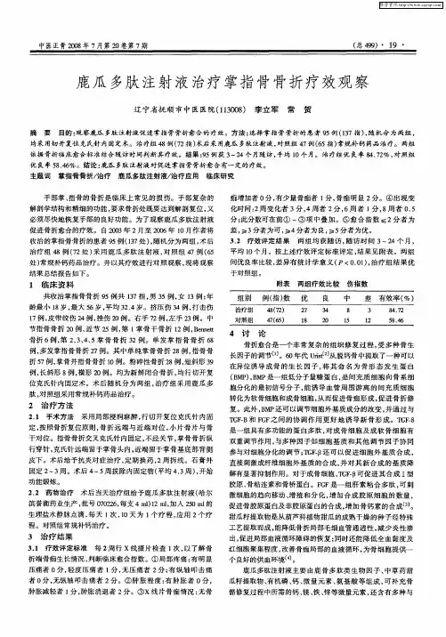 鹿瓜多肽注射液治疗掌指骨骨折疗效观察