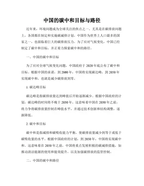 中国的碳中和目标与路径