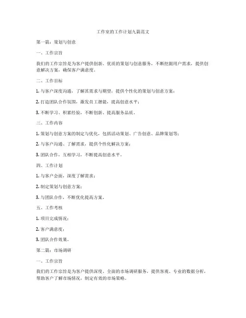 工作室的工作计划九篇范文
