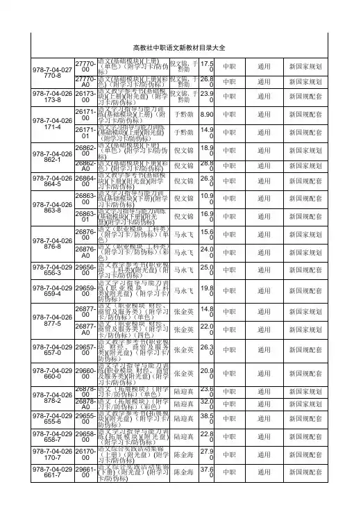 高教社中职语文新教材目录大全