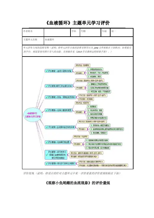 初中生物《血液循环》单元评价设计思维导图及评价量规1