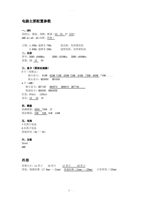 电脑主要配置参数