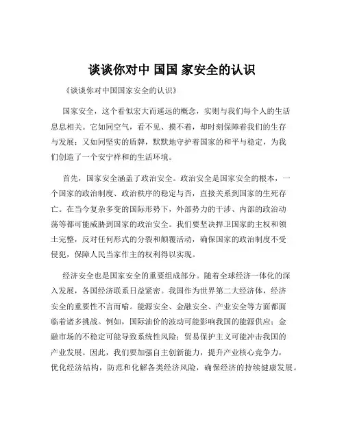 谈谈你对中 国国 家安全的认识