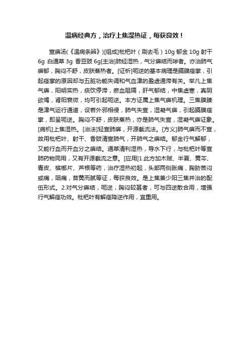 温病经典方，治疗上焦湿热证，每获良效！