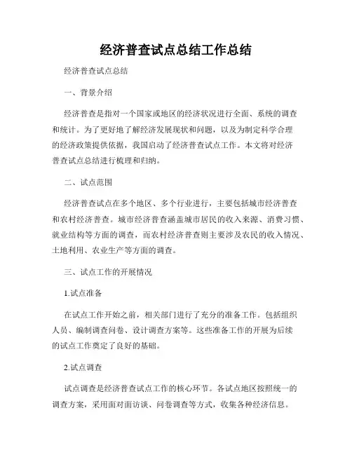 经济普查试点总结工作总结