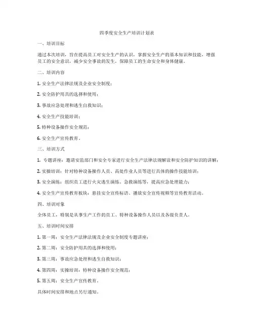 四季度安全生产培训计划表