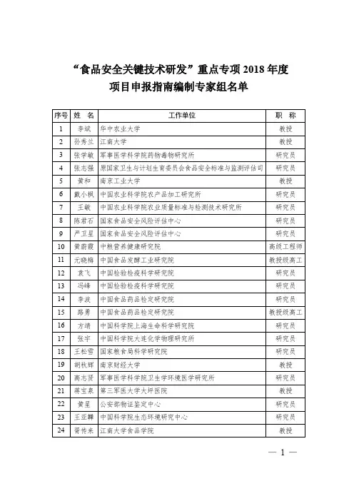 食品安全关键技术研发重点专项2018