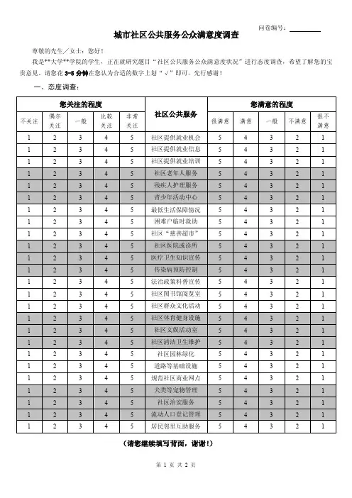 城市社区公共服务公众满意度调查