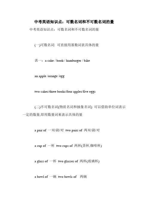 中考英语知识点：可数名词和不可数名词的量