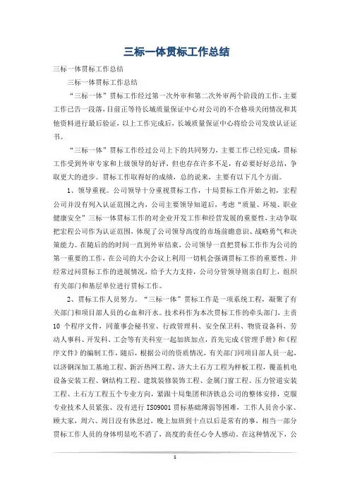 三标一体贯标工作总结