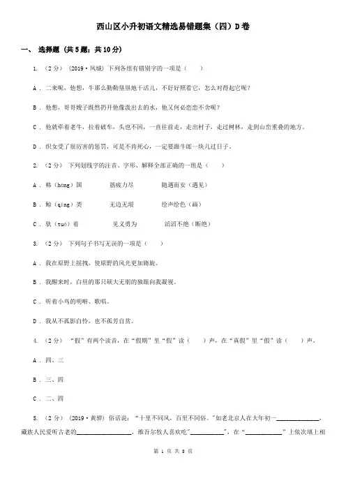 西山区小升初语文精选易错题集(四)D卷