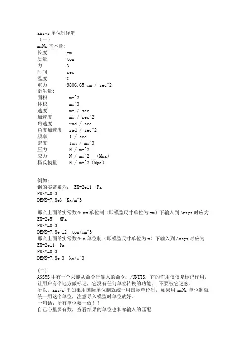 ansys单位详解