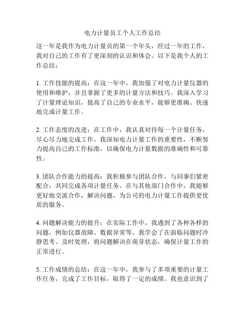 电力计量员工个人工作总结