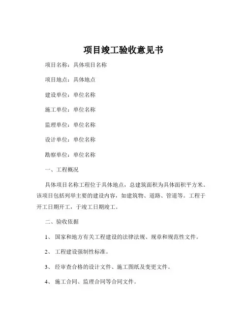 项目竣工验收意见书