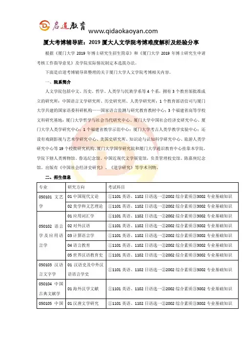 厦大考博辅导班：2019厦大人文学院考博难度解析及经验分享