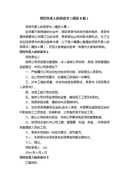 项目负责人的承诺书（精选6篇）