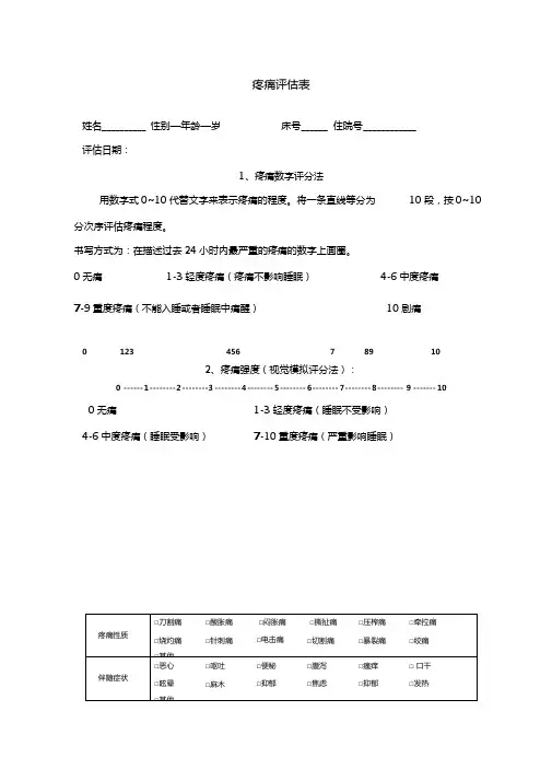 简易疼痛评估表