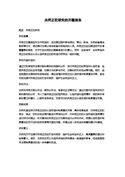 共同正犯研究的开题报告