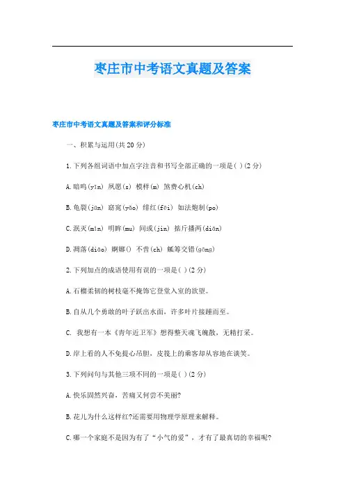 枣庄市中考语文真题及答案