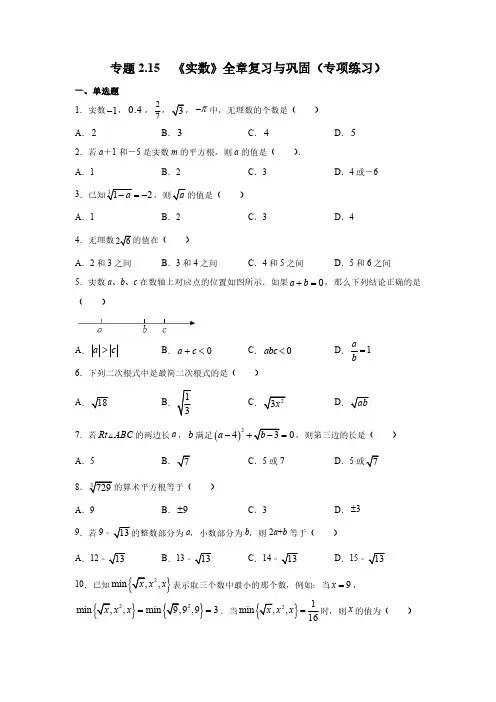 2.15 实数全章复习与巩固专项练习20212022学年八年级数学上册基础知识专项讲练北师大版