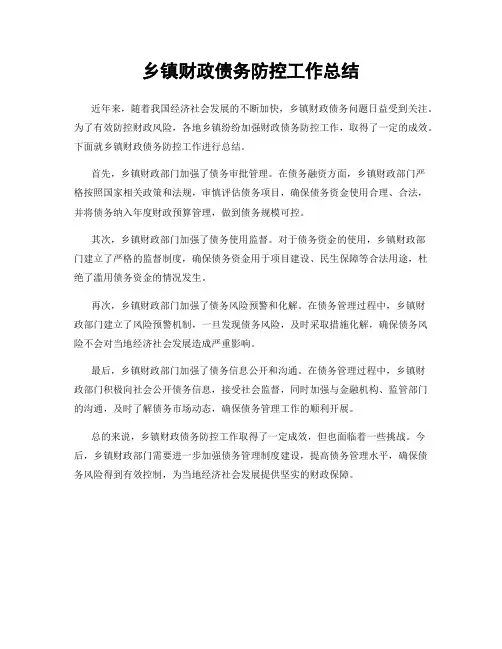 乡镇财政债务防控工作总结