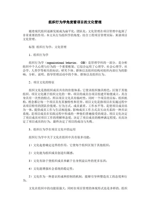 组织行为学角度看项目的文化管理