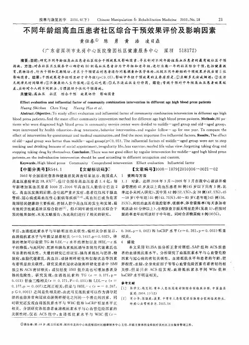 不同年龄组高血压患者社区综合干预效果评价及影响因素