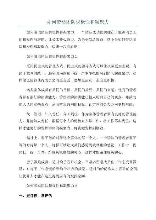 如何带动团队积极性和凝聚力